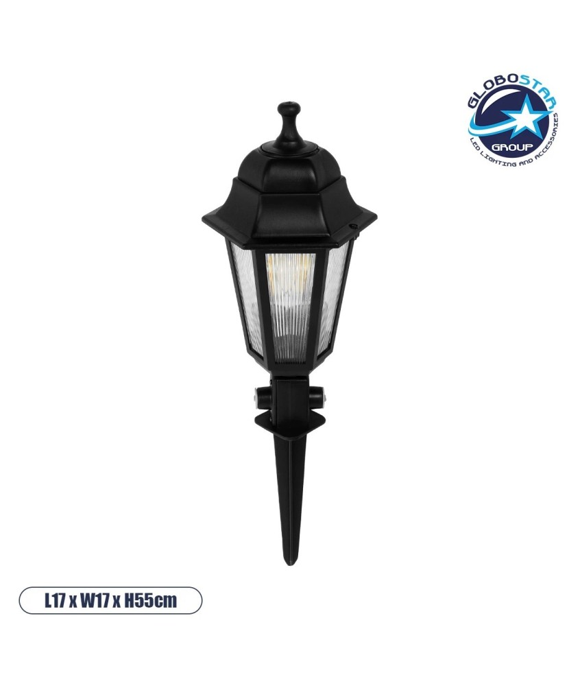 GloboStar® VITRO 203-0193 Vintage Καρφωτό Φωτιστικό Φαναράκι Μονόφωτο 1 x E27 IP44 Μαύρο & Διάφανο Πλαστικό - Μ17 x Π17 x Υ55cm